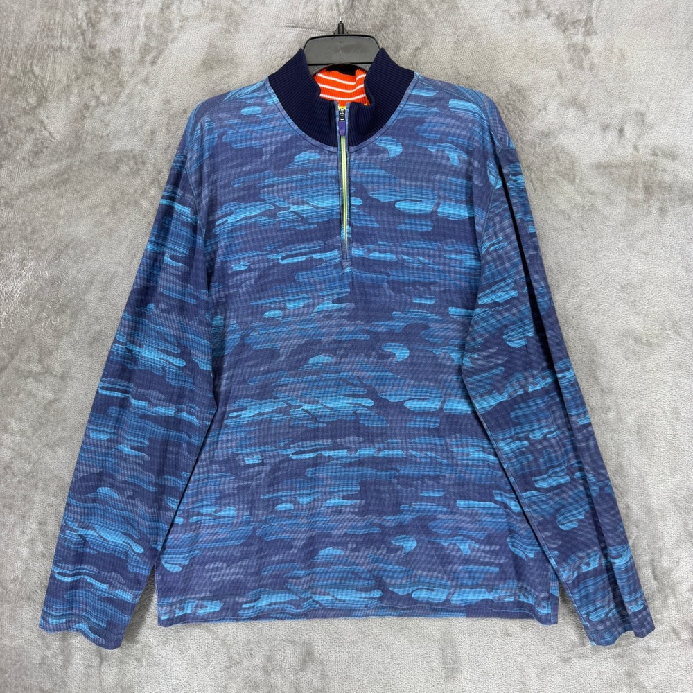 Robert Graham Pullover Mens 2XL Classic Fit Blue Camo 1/4 Zip EUC